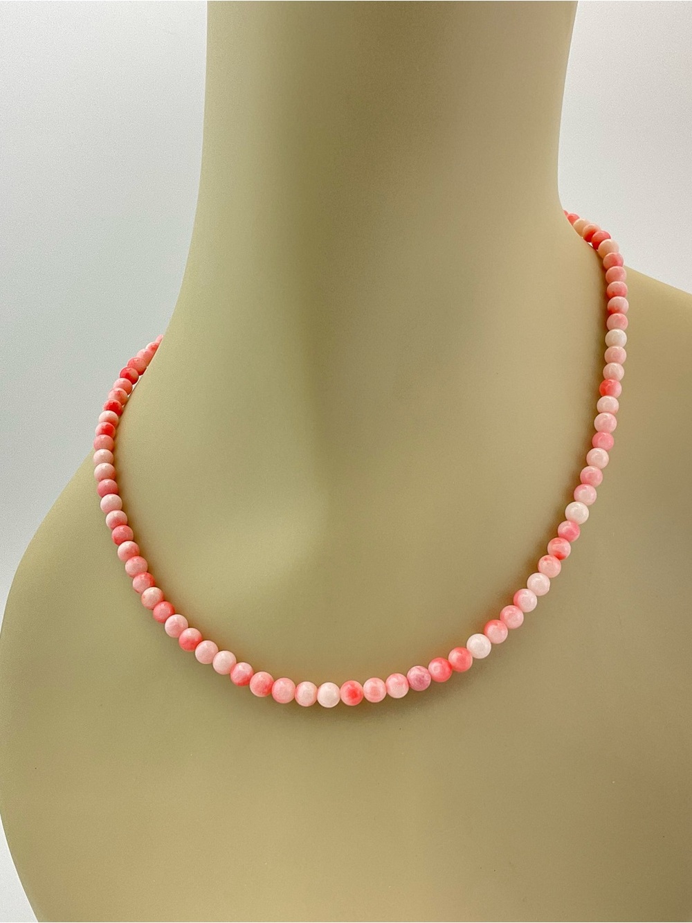 Vintage Angel Skin Coral Beaded Necklace, Gradient Rose Tones, 17 3/4" Long